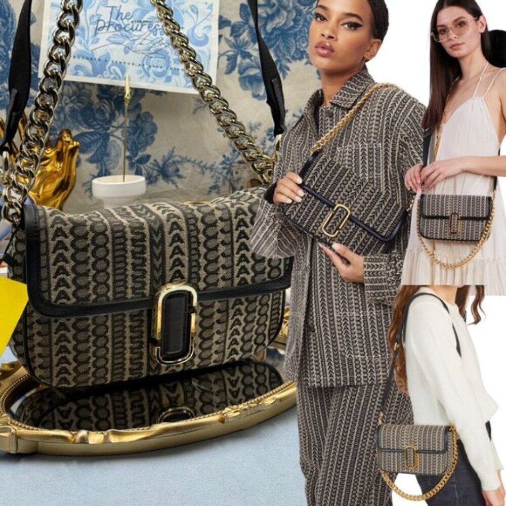 🆕 MARC JACOBS 🧿 NWT The Monogram J Marc Chain Satchel Shoulder Bag, Navy